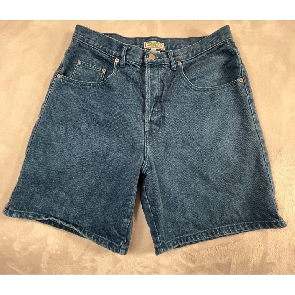 VTG GUESS Mens 33 Shorts Denim Dark Teal Blue 7" inseam‎ Button Fly USA Made